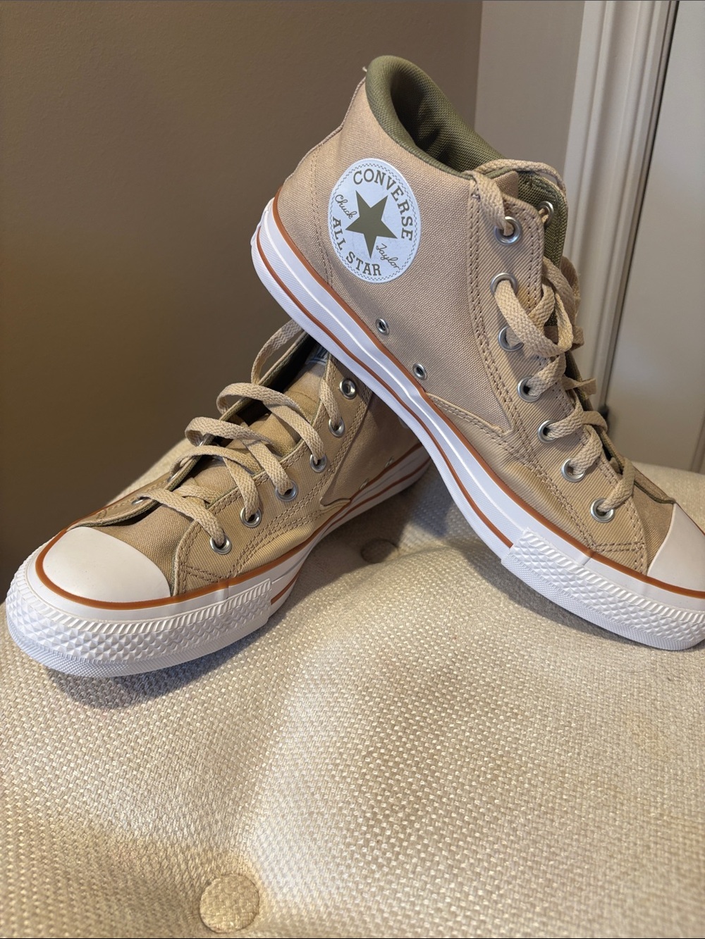 Converse High Top Sneakers in Tan Canvas